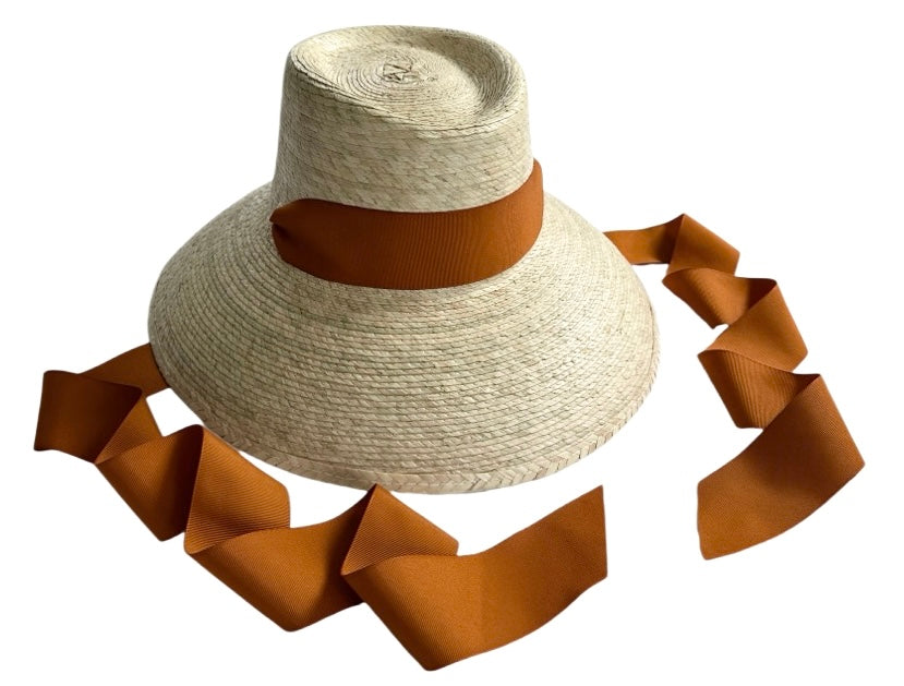 Wildflower Sun Hat - Burnt Orange/Rust Long Grosgrain Ribbon