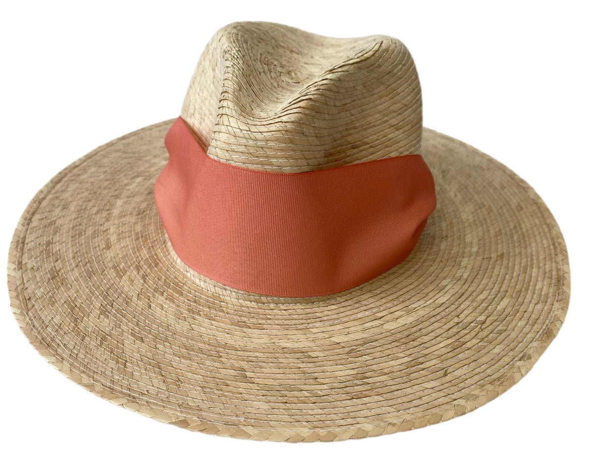 Zinnia Sun Hat - Coral Wide & Short Grosgrain Ribbon