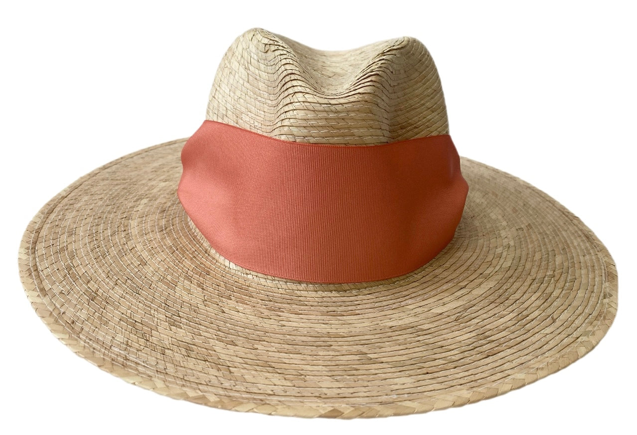 Zinnia Sun Hat - Coral Wide & Short Grosgrain Ribbon