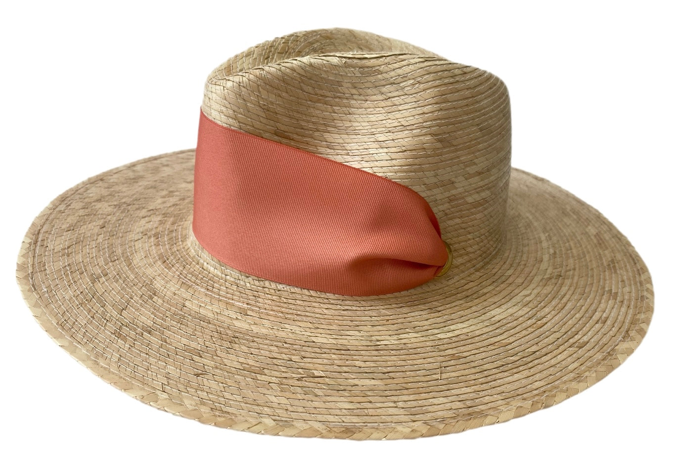 Zinnia Sun Hat - Coral Wide & Short Grosgrain Ribbon