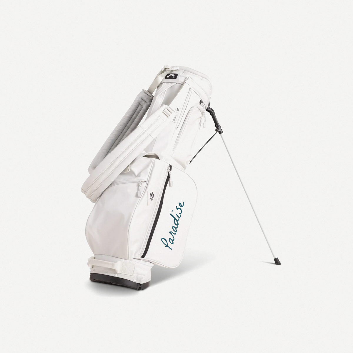 Paradise Jones Rover Stand Bag in Bone, side with Paradise script