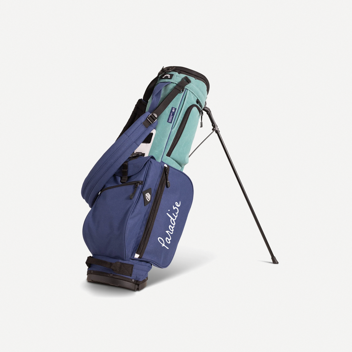 Paradise Jones Rover Stand Bag in Seacrest, side with Paradise script