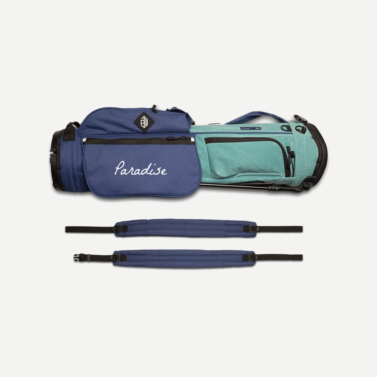 Paradise Jones Rover Stand Bag in Seacrest, flat view with straps