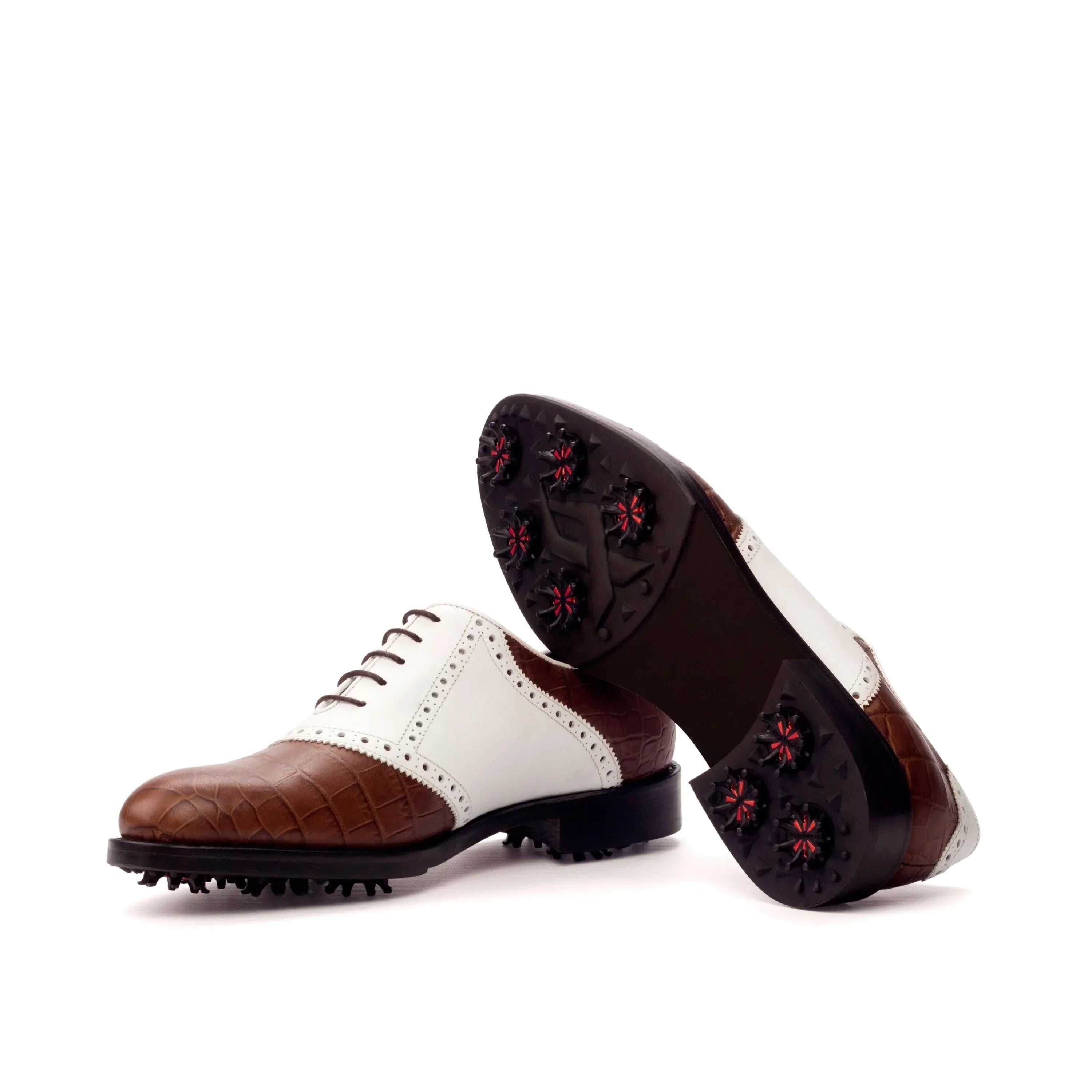 Brown Crocodile & White Leather Golf Saddle Shoes