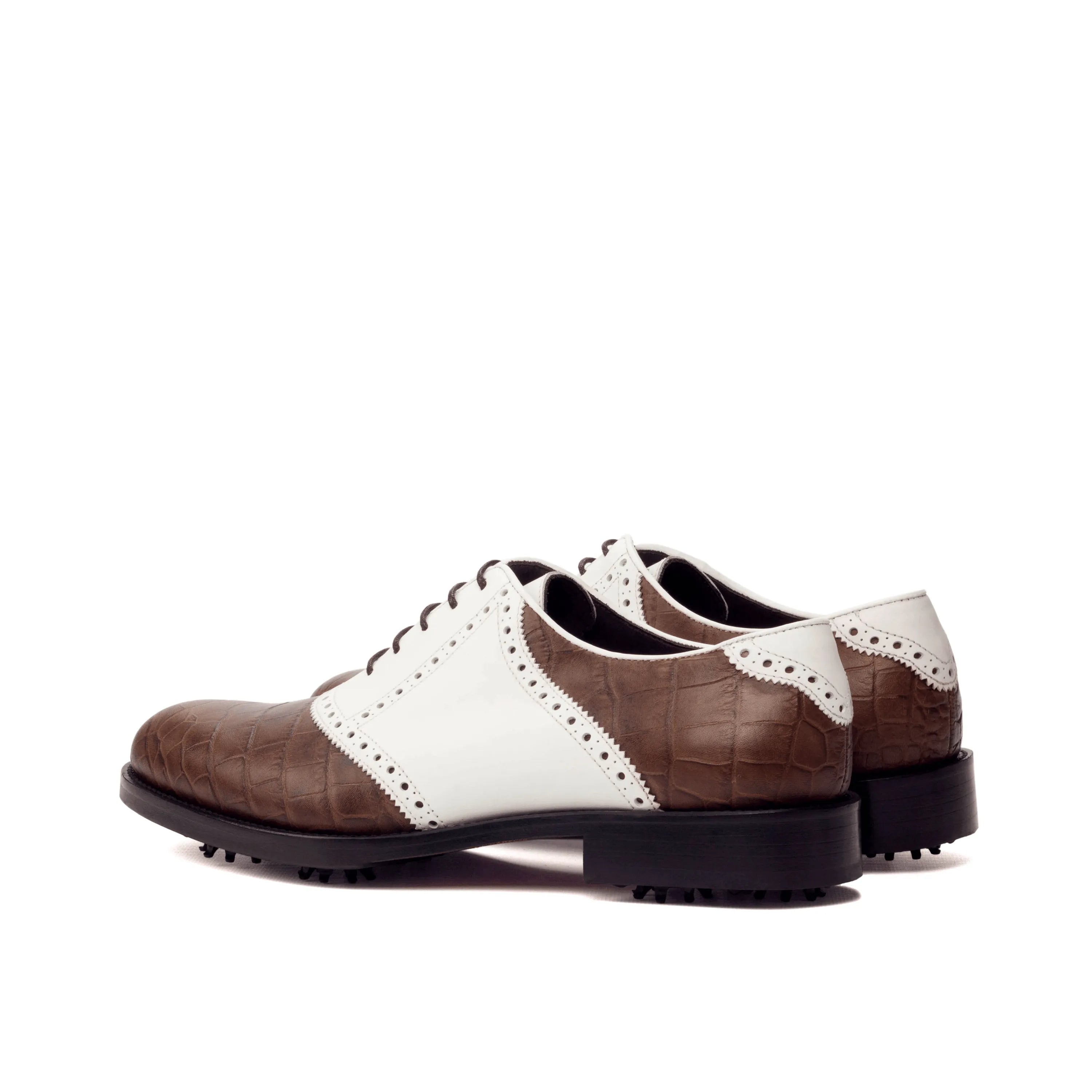 Brown Crocodile & White Leather Golf Saddle Shoes